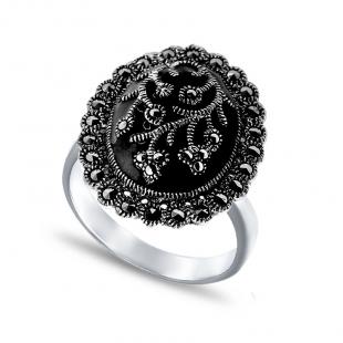Серебряное кольцо<br> 21391125B, эмаль, марказит