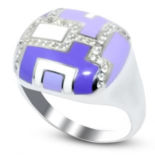 Серебряное кольцо<br> 21KTR-195-1MIX2-59, эмаль, куб.цирконий