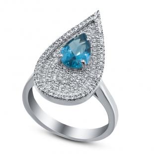 Серебряное кольцо<br> 21QSRGG00610-19-115, циркон "blue", куб.цирконий