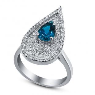 Серебряное кольцо<br> 21QSRGG00610-19-120, топаз "london blue", куб.цирконий