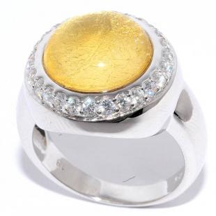 Серебряное кольцо<br> 21R2001CGS-133, сусальное золото, смола ювелирная, куб.цирконий