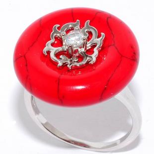 Серебряное кольцо, 21SR000801C-1-96, коралл пр., куб.цирконий