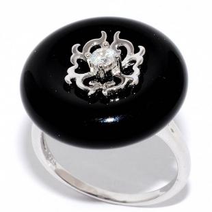 Серебряное кольцо<br> 21SR000801C-1B-96, оникс, куб.цирконий