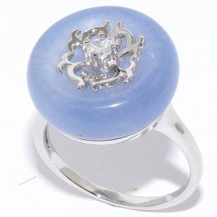 Серебряное кольцо<br> 21SR000801C-1T-96, жадеит, куб.цирконий