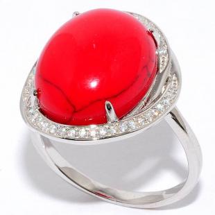 Серебряное кольцо<br> 21SR000897C-1-96, коралл пр., куб.цирконий