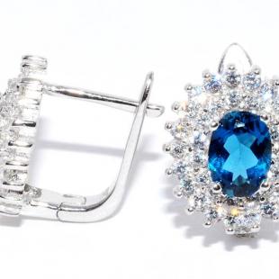 Серьги<br> 220004-32-156, топаз "london blue", куб.цирконий