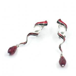 Серьги<br> 22238925686D, куб.цирконий, жемчуг (культ.), эмаль