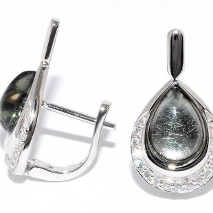 Серебряные серьги<br> 22E2195LCGGSS-133, сусальное серебро, смола ювелирная, куб.цирконий