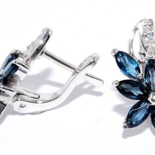 Серьги<br> 22PPE2879-114-107, топаз "london blue", куб.цирконий