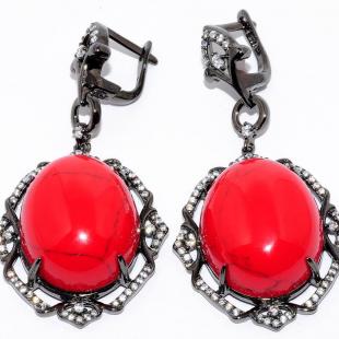 Серьги<br> 22SE000732C-1-96-131, коралл пр., куб.цирконий Серьги<br> 22SE000732C-1-96-131, коралл пр., куб.цирконий