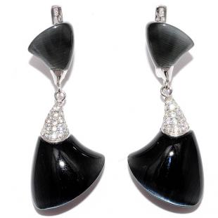 Серьги<br> 320924-96-61, кошачий глаз, куб.цирконий