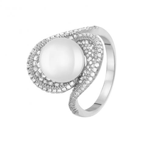 Кольцо, вставка: жемчуг (культ.), куб.цирконий, арт.:0120911716a, SilverWings, рис. 1