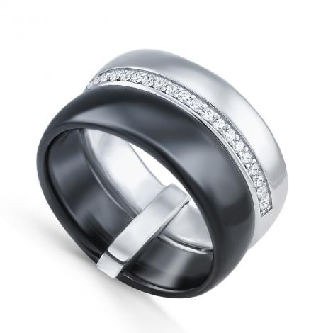Серебряное кольцо, вставка: керамика, куб.цирконий, арт.:01sr2077b-130, SilverWings, рис. 1