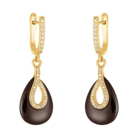 Серьги, вставка: керамика, куб.цирконий, арт.:0220911255gp-p, SilverWings, рис. 1