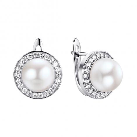Серьги, вставка: жемчуг (культ.), куб.цирконий, арт.:0220911261a, SilverWings, рис. 1