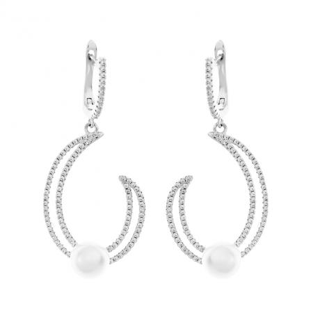 Серьги, вставка: жемчуг (культ.), куб.цирконий, арт.:0220912261a, SilverWings, рис. 1