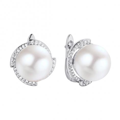 Серьги, вставка: жемчуг (культ.), куб.цирконий, арт.:0220913309a, SilverWings, рис. 1