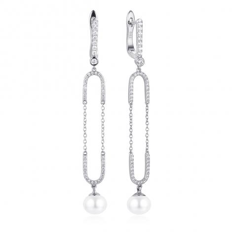 Серьги, вставка: жемчуг (культ.), куб.цирконий, арт.:0220913533a, SilverWings, рис. 1