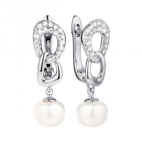 Серьги, вставка: жемчуг (культ.), куб.цирконий, арт.:0220913609a, SilverWings, рис. 1