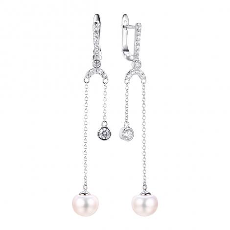 Серьги, вставка: жемчуг (культ.), куб.цирконий, арт.:0220935312a, SilverWings, рис. 1