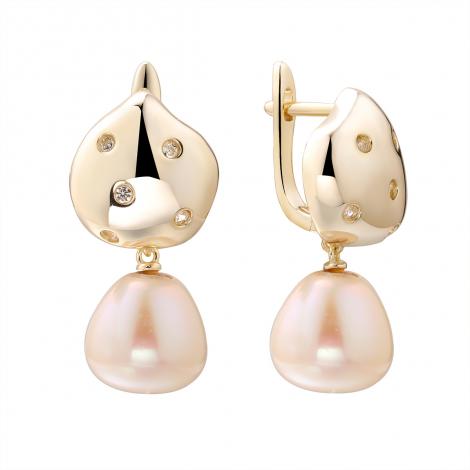 Серьги, вставка: жемчуг "барокко" (культ.), куб.цирконий, арт.:0220953123gp, SilverWings, рис. 1