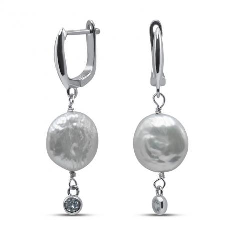 Серебряные серьги, вставка: жемчуг "барокко" (культ.), арт.:022231996a, SilverWings, рис. 1