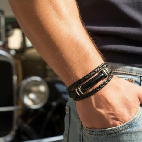 Браслет, вставка: экокожа, оникс, арт.:042251532b, SilverWings, рис. 2