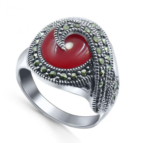 Серебряное кольцо, вставка: агат, марказит, арт.:210005d-39, SilverWings, рис. 1