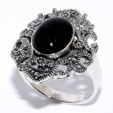 Серебряное кольцо, вставка: оникс, марказит, арт.:210028-39-182, SilverWings, рис. 1