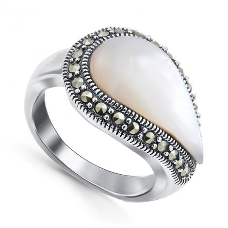 Серебряное кольцо, вставка: перламутр, марказит, арт.:210232a-39, SilverWings, рис. 1