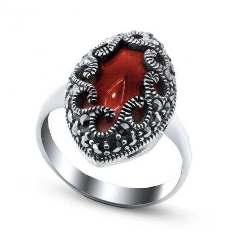 Серебряное кольцо, вставка: агат, марказит, арт.:210546d-39, SilverWings, рис. 1
