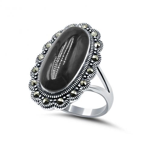 Серебряное кольцо, вставка: оникс, марказит, арт.:210710-39, SilverWings, рис. 1