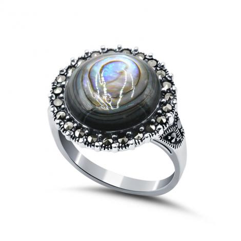 Серебряное кольцо, вставка: перламутр, марказит, арт.:211191e-39, SilverWings, рис. 1