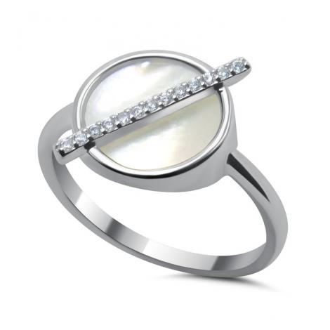 Серебряное кольцо, вставка: перламутр, куб.цирконий, арт.:212237129a, SilverWings, рис. 1