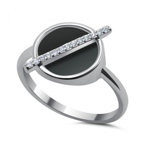 Серебряное кольцо, вставка: оникс, куб.цирконий, арт.:212237129b, SilverWings, рис. 1