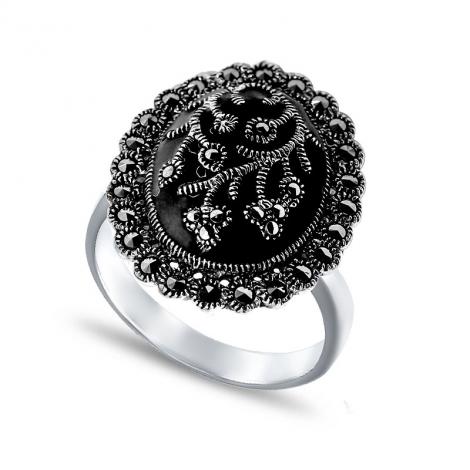 Серебряное кольцо, вставка: эмаль, марказит, арт.:21391125b, SilverWings, рис. 1