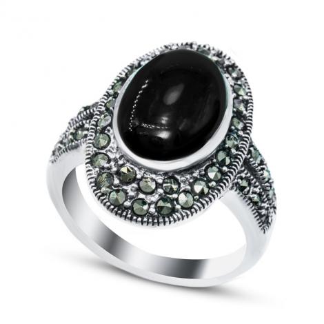Серебряное кольцо, вставка: оникс, марказит, арт.:2139150, SilverWings, рис. 1