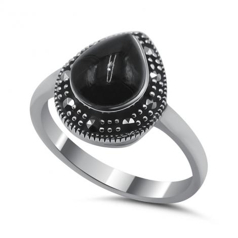Серебряное кольцо, вставка: оникс, марказит, арт.:21392656, SilverWings, рис. 1