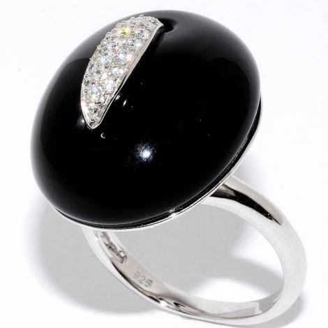 Серебряное кольцо, вставка: оникс, куб.цирконий, арт.:21sr0439ab-96, SilverWings, рис. 1