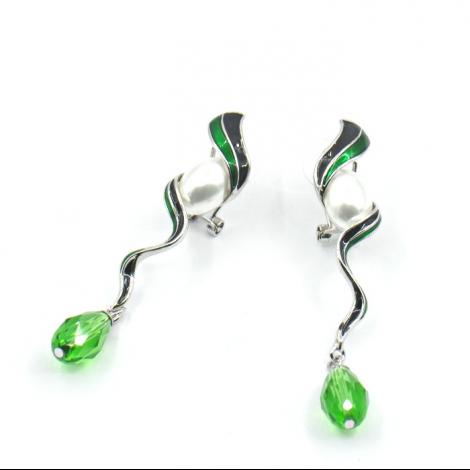 Серьги, вставка: куб.цирконий, жемчуг (культ.), эмаль, арт.:22238925686e, SilverWings, рис. 1