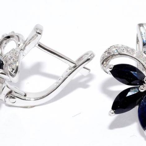 Серьги, вставка: корунд (сапф.), куб.цирконий, арт.:22ppe2867-114-115, SilverWings, рис. 1