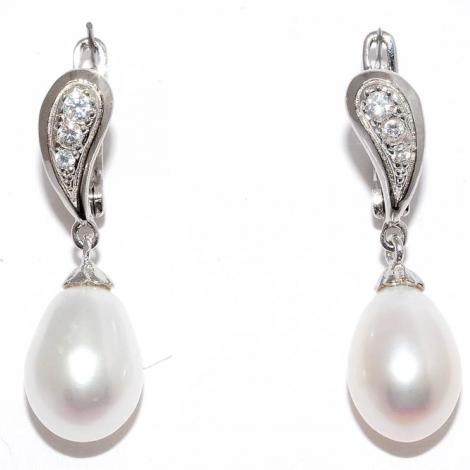 Серьги, вставка: жемчуг (культ.), куб.цирконий, арт.:22qsibb00698a-19, SilverWings, рис. 1