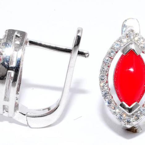Серьги, вставка: коралл пр., куб.цирконий, арт.:22qsjmi00376-19-79, SilverWings, рис. 1