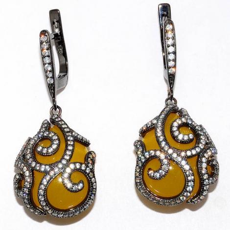 Серьги, вставка: кошачий глаз, куб.цирконий, арт.:22se000816c-1hs-44-96, SilverWings, рис. 1