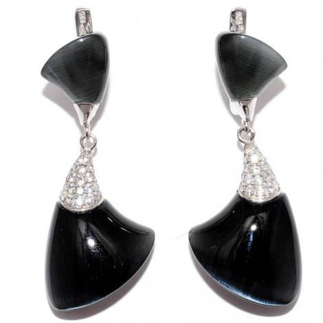 Серьги, вставка: кошачий глаз, куб.цирконий, арт.:320924-96-61, SilverWings, рис. 1